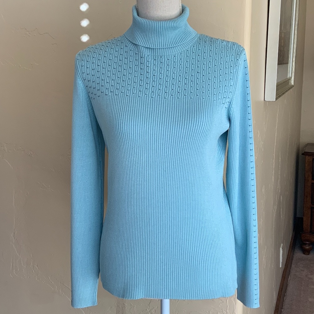 Blue Barry Bricken Silk Knit Turtleneck Sweater
